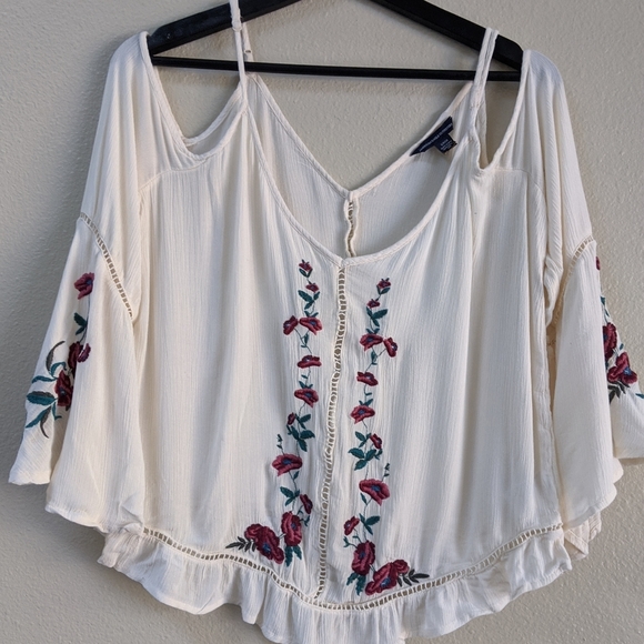 American Eagle Festival Boho festival floral top cream ivory embroidery Small - Picture 3 of 13